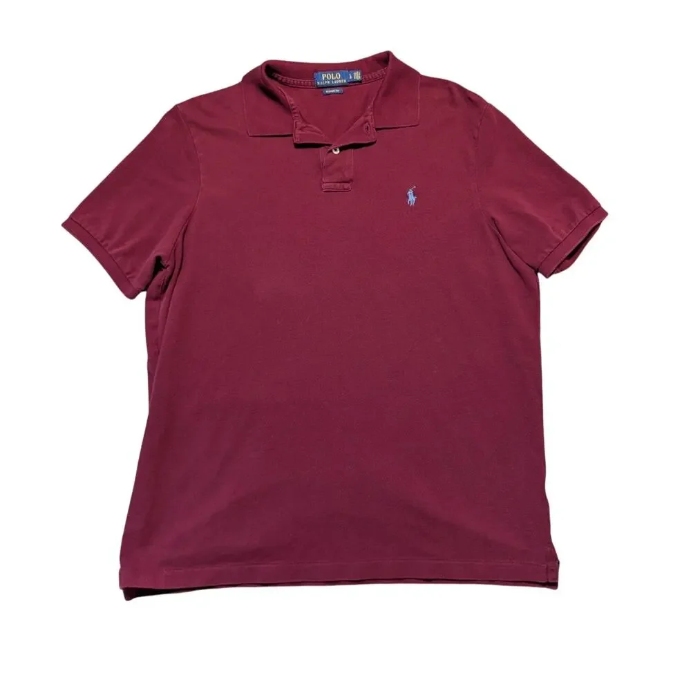Polo Ralph Lauren Classic Fit Polo Shirt Men L Burgundy Maroon Cotton Pique Mesh